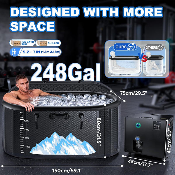 Portable Inflatable Cold Plunge Tub with 1HP Chiller & Heater Kit (248 Gallon)