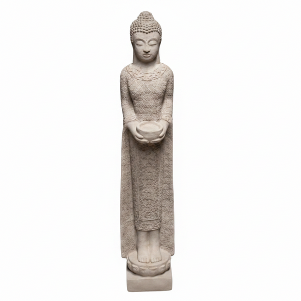 Standing Buddha Stone Statue Asian Buddha Figurine Concrete Zen Lady Sculpture Outdoor Garden Decoration