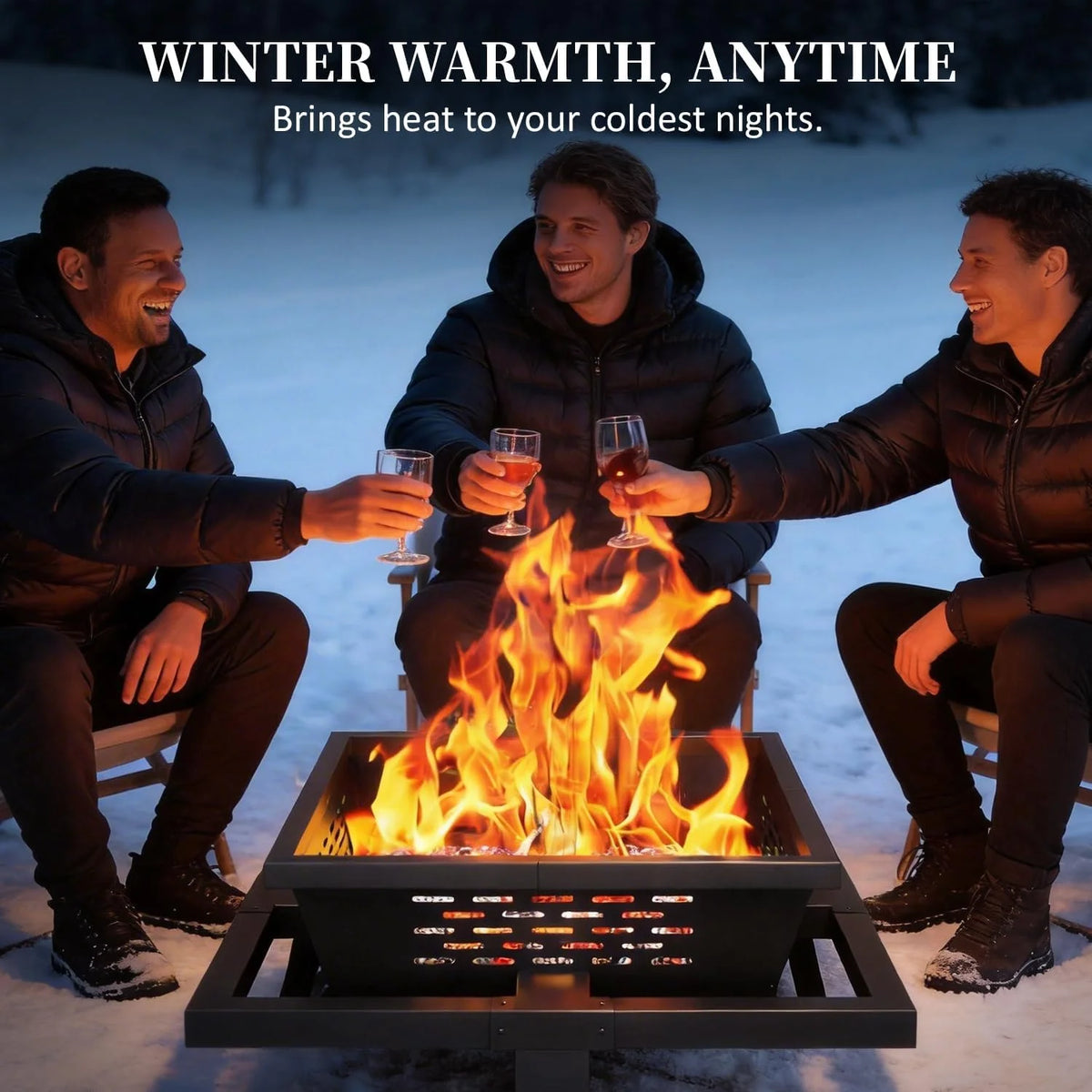 36" Square Fire Pit, Wood Burning Fire Pit with Poker for Patio, Backyard, Picnic, Camping, Black