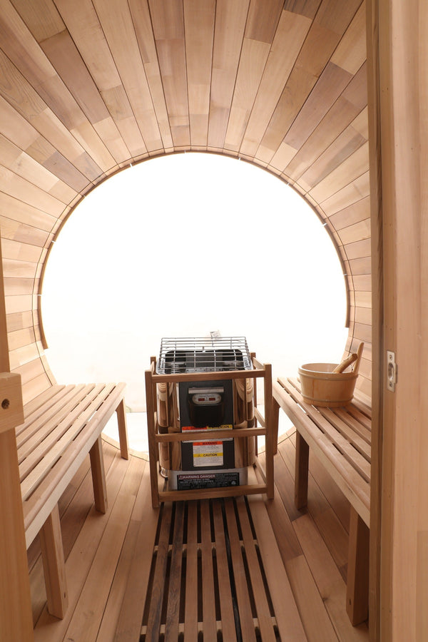 Blisspod Prague Outdoor Canadian Red Cedar Barrel Sauna with Full Glass Back