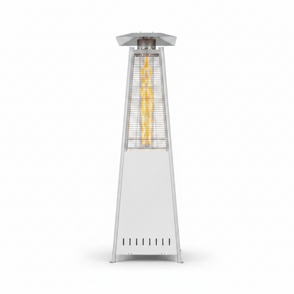 Pyramid Patio Heater, 42000 BTU Outdoor Patio Heater, 7.5 Feet LED Standing Heater with Cover and Wheels, Silver