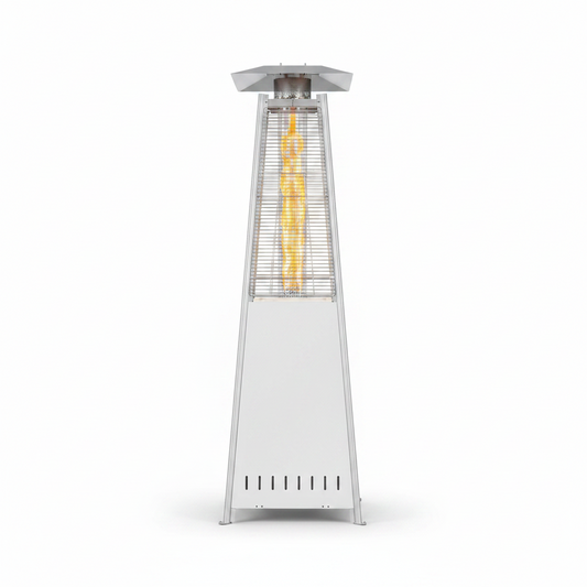 Pyramid Patio Heater, 42000 BTU Outdoor Patio Heater, 7.5 Feet LED Standing Heater with Cover and Wheels, Silver