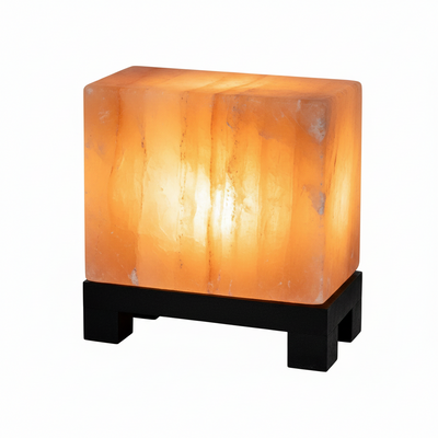 Himalayan Salt Lamp Rectangle, Natural Pink Rock Salt Lamp on Modern Wood Base with Night Light Bulb and Dimmable Cord, Spa Decor, Salt Massage Stones Ambiance, Meditation Accessories Decor Gift