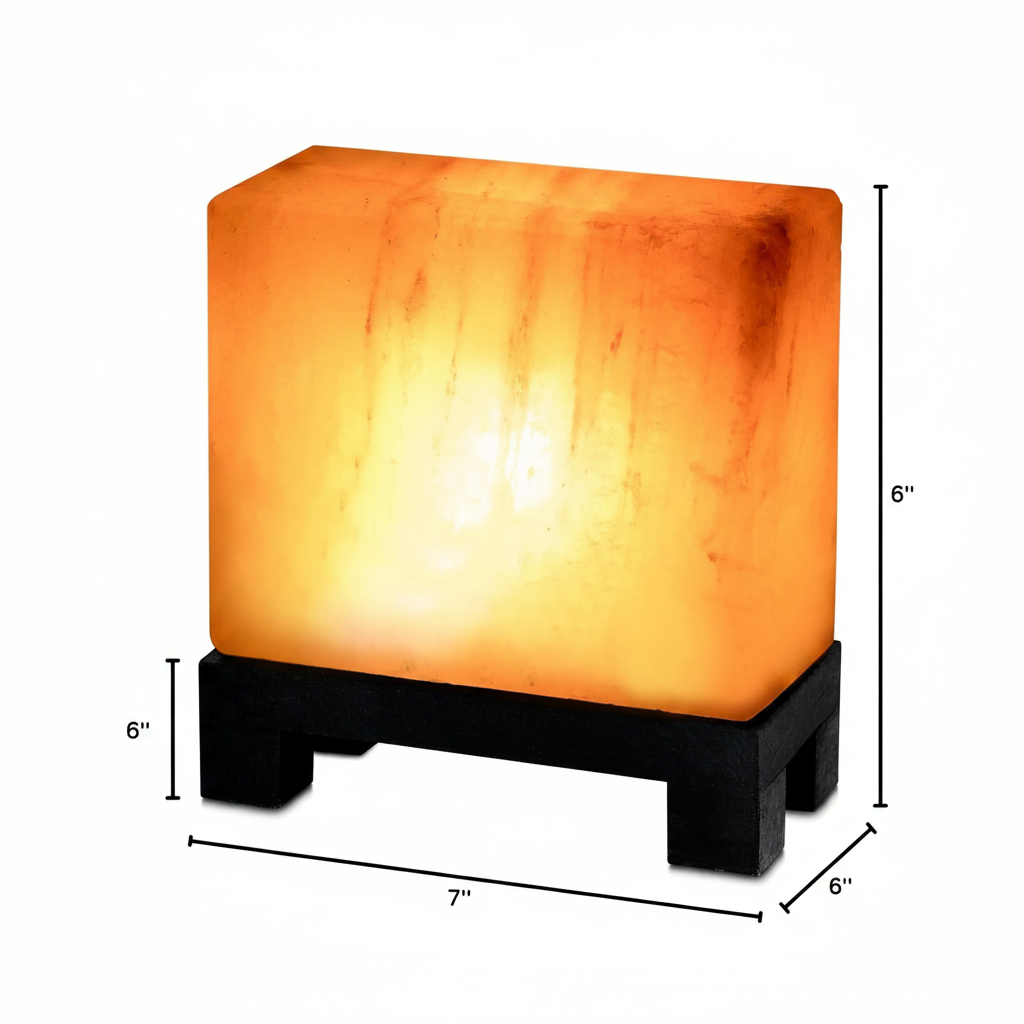 Himalayan Salt Lamp Rectangle, Natural Pink Rock Salt Lamp on Modern Wood Base with Night Light Bulb and Dimmable Cord, Spa Decor, Salt Massage Stones Ambiance, Meditation Accessories Decor Gift